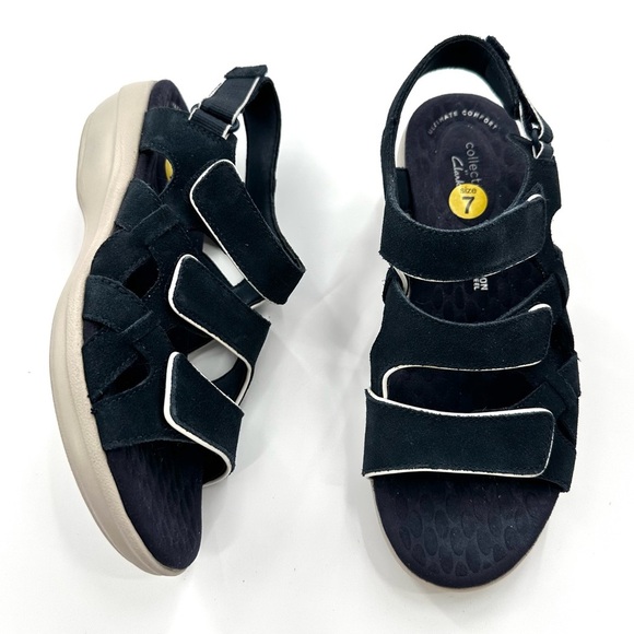 Clarks Collection Alexis Band Blue Suede Sandals - Picture 1 of 8